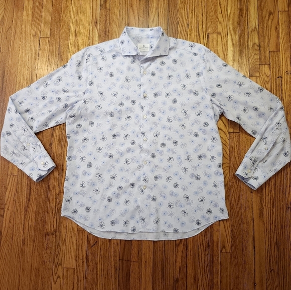Emanuel Berg Mens Modern Fit Button Down Shirt Size L / XL 17" White Floral - Picture 1 of 8